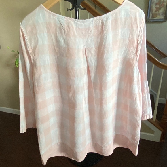 J. Jill Love Linen Boat Neck Top 3/4 Sleeve Gingham Pink and White Size Large - Picture 9 of 15